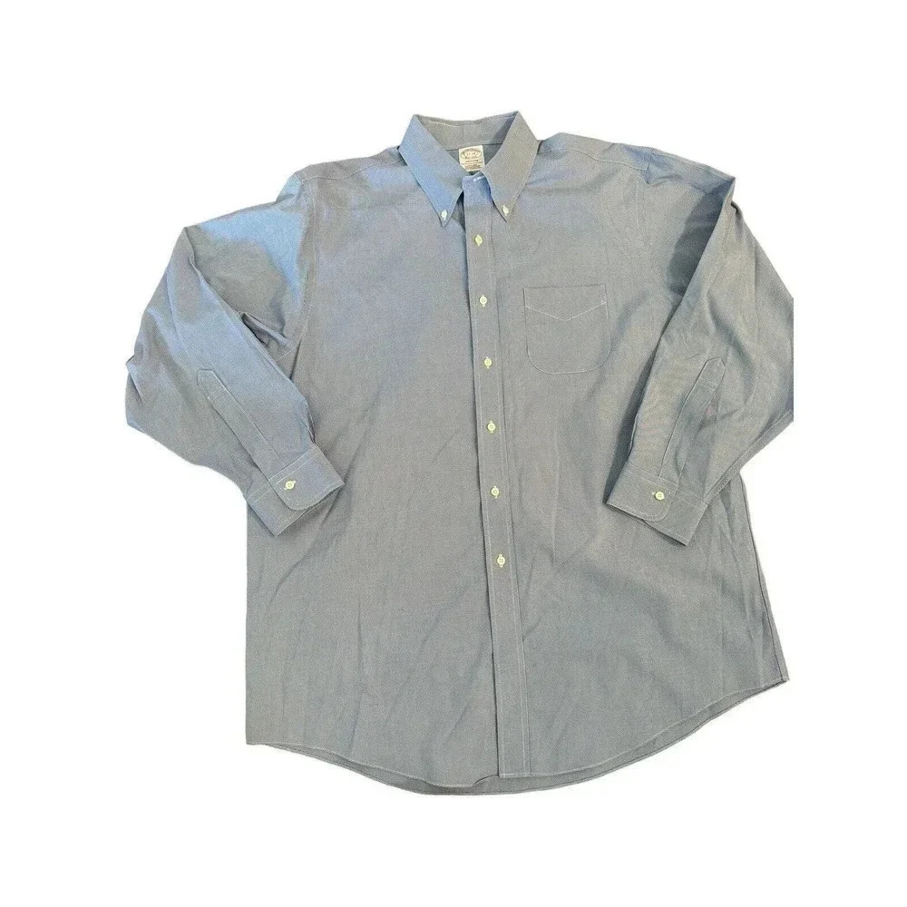 BROOKS BROTHERS Oxford Madison Non Iron Blue Plaid Cotton Dress Shirt 17‎ - 34